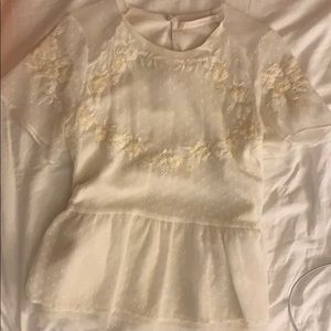 Zara White Lace Blouse with Embroidery